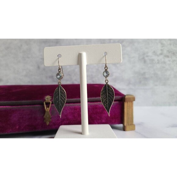 925 Leaf Dangling Topaz Pierced Earrings - Picture 6 of 10